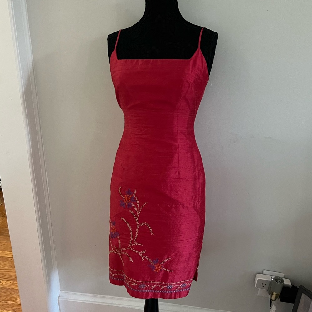 Vintage embroidered silk mini dress